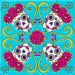 Day of Dead mexican talavera ceramic tile pattern - vector image