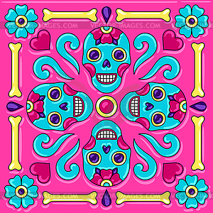 Day of Dead mexican talavera ceramic tile pattern - vector clipart