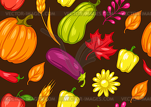 Harvest seamless pattern with fruits and vegetables - vector clipart