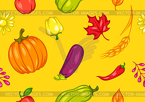 Harvest seamless pattern with fruits and vegetables - vector clip art