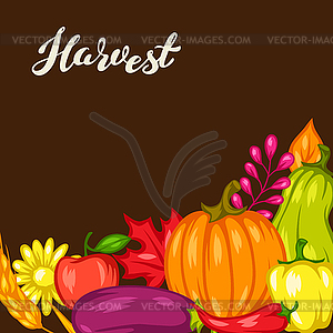 Harvest festival background with fruits and - vector image