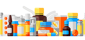 Seamless pattern with medicine bottles and pills - vector clipart