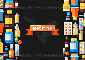 Background with medicine bottles and pills - vector clipart