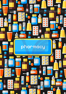 Фон с бутылками медицины и таблетки - стоковое векторное изображение