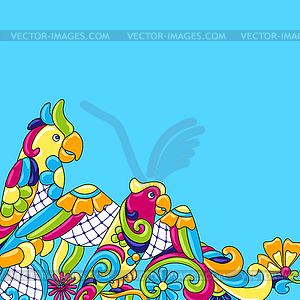 Background with tropical parrots. Mexican ceramic - vector clip art