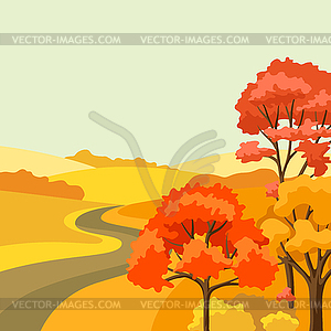 Autumn background with landscape and stylized trees - vector image