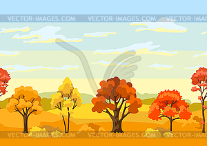 Autumn seamless pattern with landscape and - vector clipart