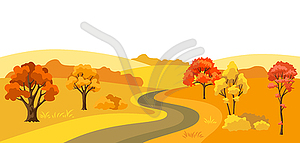 Autumn background with landscape and stylized trees - vector image