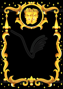 Gemini zodiac sign with golden frame. Horoscope - vector clipart