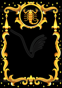 Scorpio zodiac sign with golden frame. Horoscope - royalty-free vector clipart