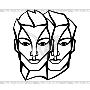 Gemini zodiac sign, golden horoscope symbol - vector image