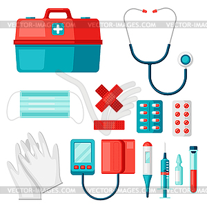 First aid kit equipment - color vector clipart