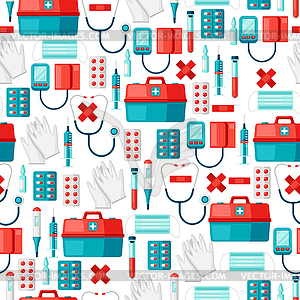 First aid kit equipment seamless pattern - vector image