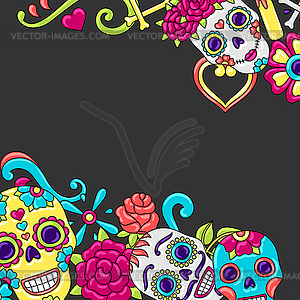 Day of Dead invitation card. Sugar skulls with - vector clipart