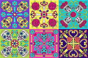 Day of Dead mexican talavera ceramic tile pattern - vector clipart