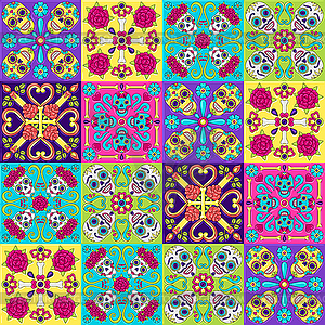 Day of Dead mexican talavera ceramic tile pattern - vector image