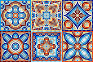 Ancient mosaic ceramic tile pattern - vector image