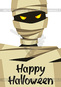 Happy Halloween greeting card with mummy - vector image