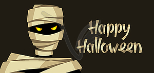 Happy Halloween greeting card with mummy - vector image