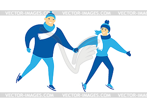 Cute girl and manskating - vector clipart