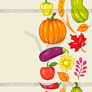 Урожай бесшовные модели с фруктами и овощами - векторное изображение клипарта