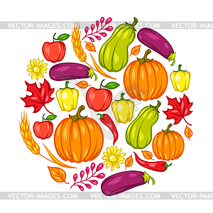 Harvest festival background with fruits and - vector image