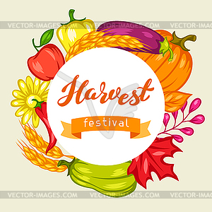Harvest festival background with fruits and - vector clipart