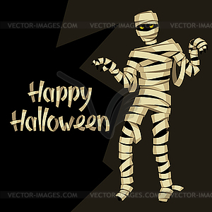 Happy Halloween greeting card with mummy - vector clip art