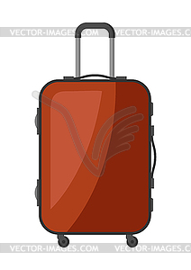 Brown plastic suitcase with wheels - vector image