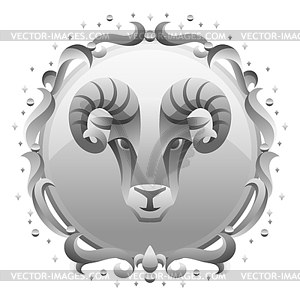 Aries zodiac sign with silver frame. Horoscope - vector clip art