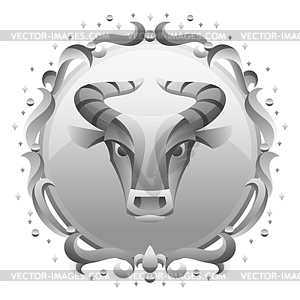 Taurus zodiac sign with silver frame. Horoscope - royalty-free vector clipart