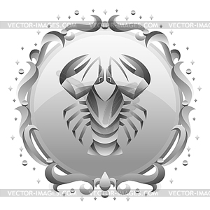 Cancer zodiac sign with silver frame. Horoscope - vector clipart