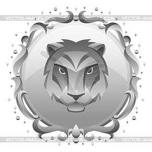 Leo zodiac sign with silver frame. Horoscope symbol - vector image