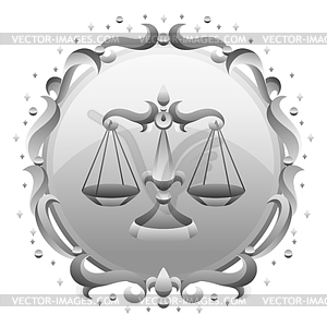 Libra zodiac sign with silver frame. Horoscope - vector clip art