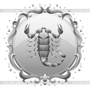 Scorpio zodiac sign with silver frame. Horoscope - vector clipart / vector image