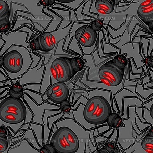 Seamless pattern with black widow spiders - vector clipart