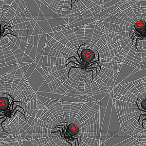 Seamless pattern with black widow spiders - vector image