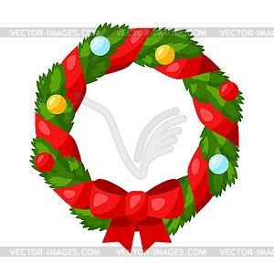 Christmas wreath with decorations - vector image