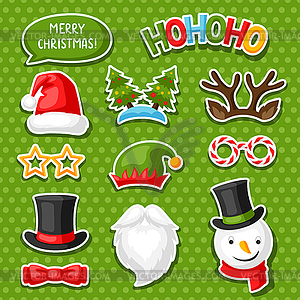 Set of Merry Christmas photo booth stickers - vector image