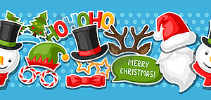 Merry Christmas seamless pattern with photo booth - vector clipart