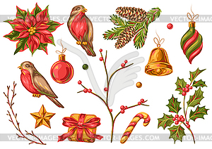 Set of Merry Christmas objects - vector image