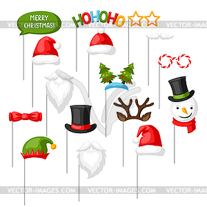 Merry Christmas photo booth props - color vector clipart