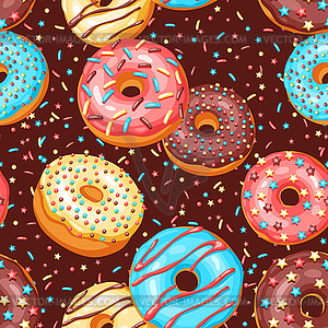 Seamless pattern with glaze donuts and sprinkles - vector clip art