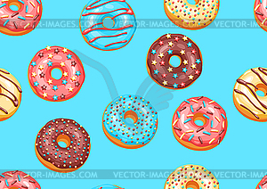 Seamless pattern with glaze donuts and sprinkles - vector clipart