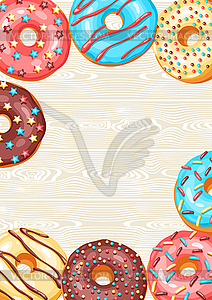 Card with glaze donuts and sprinkles - vector image