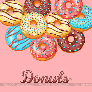 Card with glaze donuts and sprinkles - vector clipart