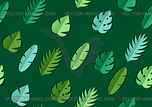 Seamless pattern with paper palm leaves - stock vector clipart