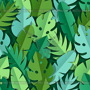 Seamless pattern with paper palm leaves - vector clip art