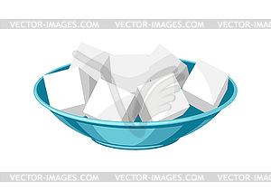 Plate with cube lump sugar - vector clip art