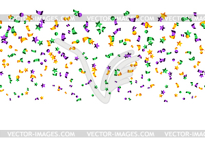 Seamless pattern with confetti in Mardi Gras colors - vector clipart